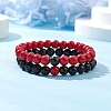 2Pcs 2 Colors Dyed Synthetic Turquoise Beaded Stretch Bracelets for Women Men BJEW-JB11547-1