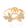 Butterfly Brass Micro Pave Clear Cubic Zirconia Adjustable Ring Settings KK-T076-30G-2