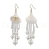 Glass & Natural Shell & Non-magnetic Synthetic Hematite Dangle Earrings EJEW-MZ00383-01-2