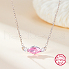 S925 Sterling Silver Cubic Zirconia Horse Eye Pendant Necklace RC5464-4-1