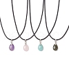 4Pcs 4 Styles Natural Labradorite & Amazonite & Rose Quartz & Amethyst Teardrop Pendant Necklaces NJEW-JN05229-2