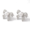 Brass Micro Pave Clear Cubic Zirconia Stud Earrings for Women EJEW-A110-08P-2