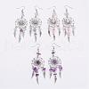 Woven Net/Web with Feather Alloy Dangle Earrings EJEW-JE02338-1