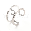 Clear Cubic Zirconia Initial Letter Open Cuff Ring RJEW-A012-01P-J-2