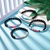Synthetic Black Stone & Handmade Polymer Clay Heishi Beads Stretch Bracelet BJEW-JB07509-4