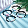 Synthetic Black Stone & Handmade Polymer Clay Heishi Beads Stretch Bracelet BJEW-JB07509-4