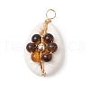 7Pcs 7 Styles Natural Stone Beaded Flower Copper Wire Wrapped Natural Cowrie Shell Pendants PALLOY-JF03440-01-3
