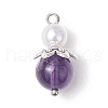 8Pcs 8 Styles Natural Mixed Gemstone & ABS Plastic Imitation Pearl Round Angel Pendants PALLOY-JF03773-3