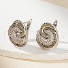 French Style Brass Clear Cubic Zirconia Swirl Stud Earrings HY3681-1-2