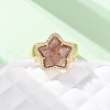 Star Natural Strawberry Quartz Cubic Zirconia Cuff Rings RJEW-M076-02G-09-5