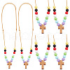 Wood Cross with Acrylic Beaded Pendant Necklaces for Women NJEW-AB00014-1
