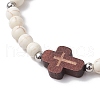 Cross Synthetic Turquoise & Wood Round Beads Stretch Bracelets for Men Women BJEW-JB11832-02-3