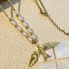 304 Stainless Steel & Plastic Imitation Pearl Bird Pendant Necklaces for Women NJEW-P330-02G-2