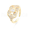 Cubic Zirconia Snowflake Open Cuff Ring RJEW-N035-136-1