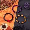 3Pcs Halloween Theme Baking Painted Glass Round Beads Stretch Bracelets for Women BJEW-MZ00186-1