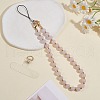 Natural Rose Quartz & 304 Stainless Steel Round Beaded Mobile Straps HJEW-SW00043-02-3