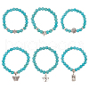 ANATTASOUL 6Pcs 6 Style Synthetic Turquoise Round Beaded Stretch Bracelets Set BJEW-AN0001-20-1
