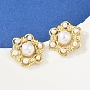 Flower Brass ABS Imitation Pearl Stud Earrings EJEW-M082-09G-4