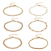 ANATTASOUL 6Pcs 6 Style Brass Twist Rope & Figaro & Paperclip & Curb Chain Bracelets Set for Women BJEW-AN0001-10-1