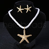 Starfish Alloy with Polyester Cord Pendant Necklaces & Stud Earrings Sets FS-WG7CDFE-01-1