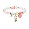 Candy Color Round Beaded Stretch Bracelet with Heart Tomatoes On Sticks Charm for Women BJEW-JB07636-02-1