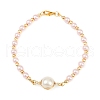 Glass Pearl Round Beaded Link Bracelets for Women BJEW-JB11975-01-2