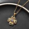304 Stainless Steel Crystal Rhinestone Clover Pendant Necklaces for Women NJEW-Z056-03G-2