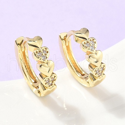 Heart Brass Micro Pave Clear Cubic Zirconia Hoop Earrings EJEW-Z102-30G-1