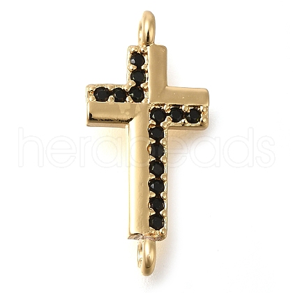 Brass Pave Black Cubic Zirconia Connector Charms KK-M101-02G-G02-1
