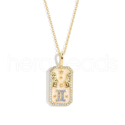 Brass Micro Pave Cubic Zirconia Rectangle with Constellation Pendant Necklaces PW-WG95654-03-1