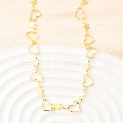 Brass Heart Star Link Chain Necklaces for Women NJEW-D314-02G-1