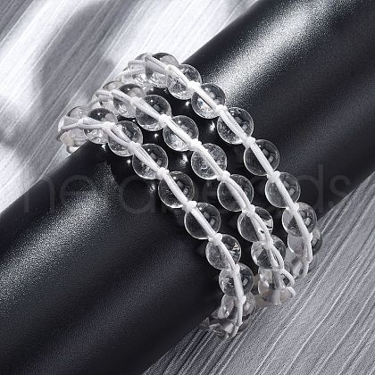 Natural Quartz Crystal Round Beaded Multi-strand Bracelets for Men Women BJEW-G743-02C-1