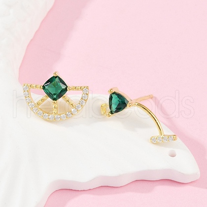 S925 Sterling Silver Cubic Zirconia Stud Earrings EJEW-V019-01G-1