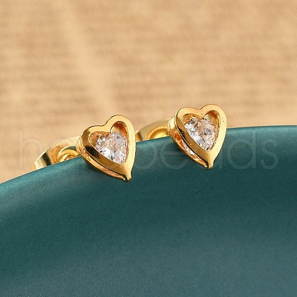 304 Stainless Steel Clear Cubic Zirconia Stud Earrings STAS-E502-02G-01-1