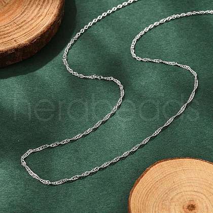 Anti-Tarnish Rhodium Plated 925 Sterling Silver Singapore Chain Necklaces STER-F039-40cm-06P-1