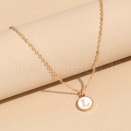 Alloy White Enamel Disc with Initial Pendant Necklaces for Women WG552C5-12-1