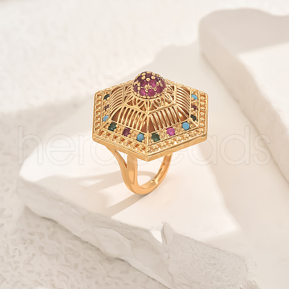 Geometric Brass Micro Pave Cubic Zirconia Adjustable Finger Rings for Women DO6393-4-1