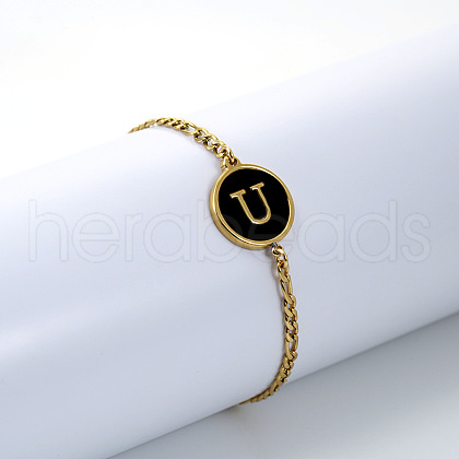 Flat Round with Letter Pattern 304 Stainless Steel Link Bracelets FS-WG4692B-19-1