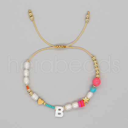 Bohemian Style Shell Letter Bead Braided Bead Bracelets for Women WG07C1E-02-1