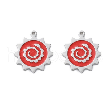 304 Stainless Steel Red Enamel Pendants STAS-M102-66P-1