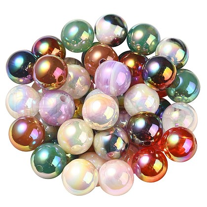 UV Plating Rainbow Iridescent Acrylic Beads X-PACR-E001-03-1