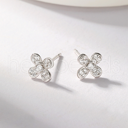 Delicate S925 Sterling Silver Clear Cubic Zirconia Stud Earrings QB2438-2-1