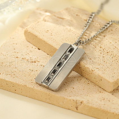 Stainless Steel Black Cubic Zirconia Rectangle Pendant Necklaces for Men TZ0992-1