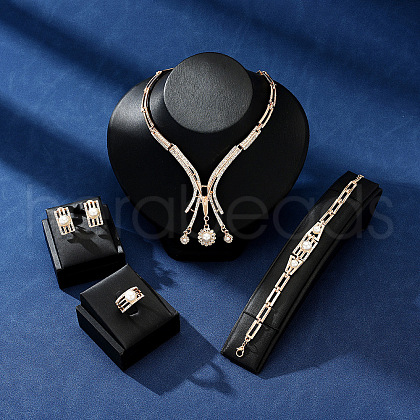 Flower Alloy Pendant Necklaces & Stud Dangle Earrings & Link Bracelet & Rings Sets WGF76D9-10-1