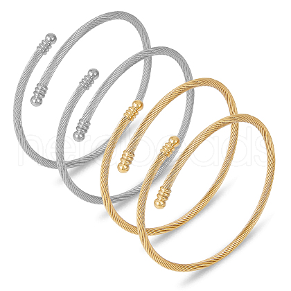 BENECREAT 4Pcs 2 Colors 304 Stainless Steel Open Cuff Bangles Set with Oval Beaded BJEW-BC0001-28-1