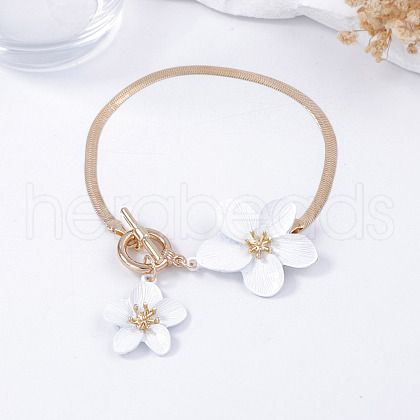 Alloy Enamel Flower Charm Brass Snake Chain Anklets for Women WG4EB39-02-1