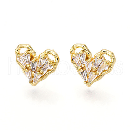 Cubic Zirconia Heart Stud Earrings X-EJEW-G353-03G-1