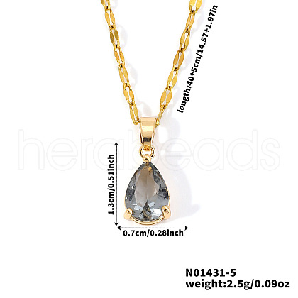 Fashionable Brass Pave Glass Teardrop Pendant Necklaces UU4380-4-1