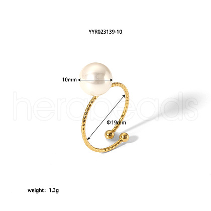 Vintage Chic Stainless Steel & White Round Imitation Pearl Cuff Rings UZ5411-1-1