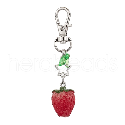Resin Strawberry Pendant Decoration with Acrylic Leaf Charms KEYC-JKC00975-1